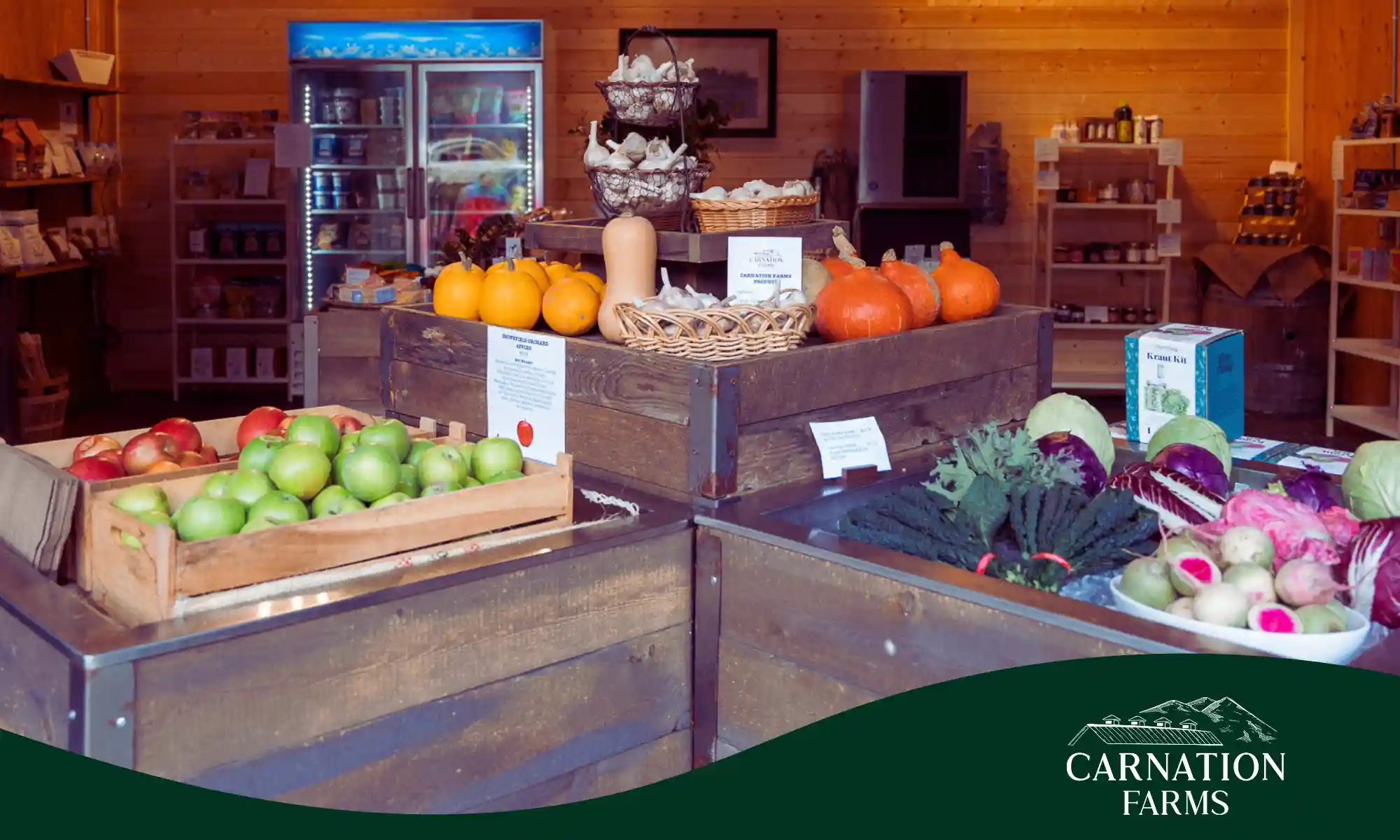 Carnation Farms farmstand with fresh produce.