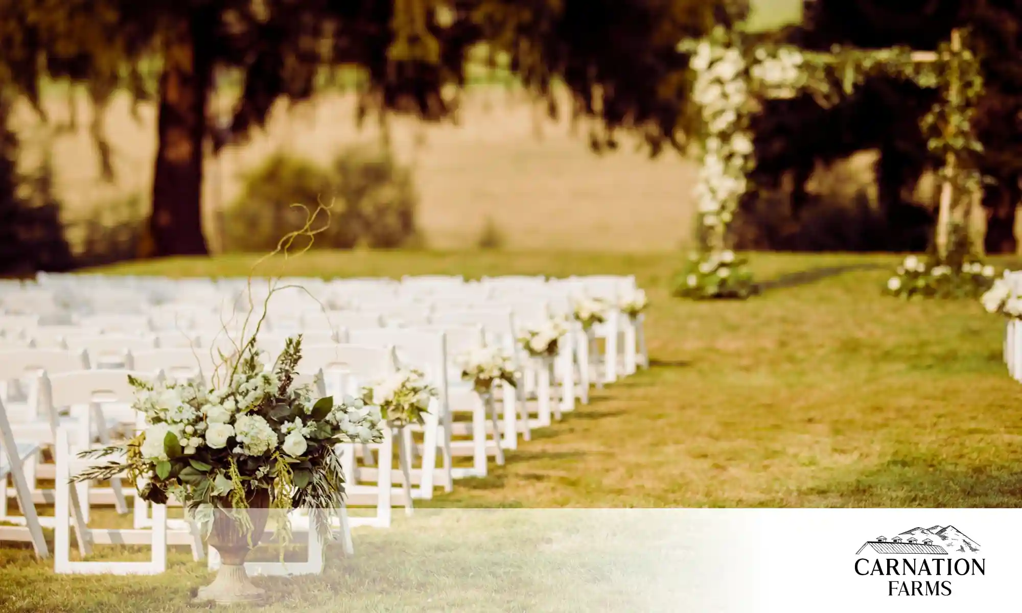 Outdoor wedding ceremony setup at Carnation Farms.