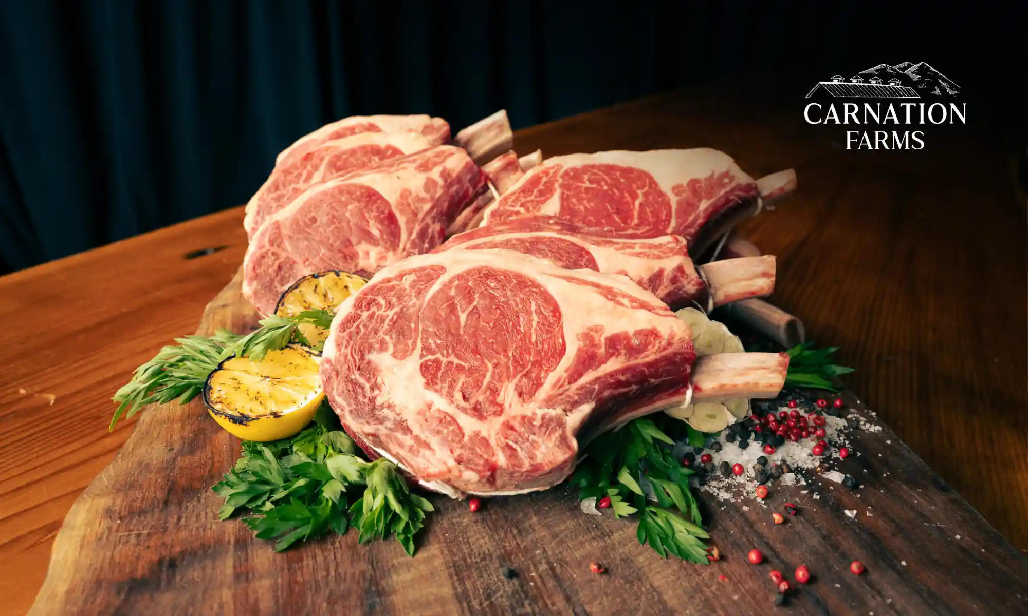 Fresh butcher-cut meat displayed at the Carnation Farms Farmstand